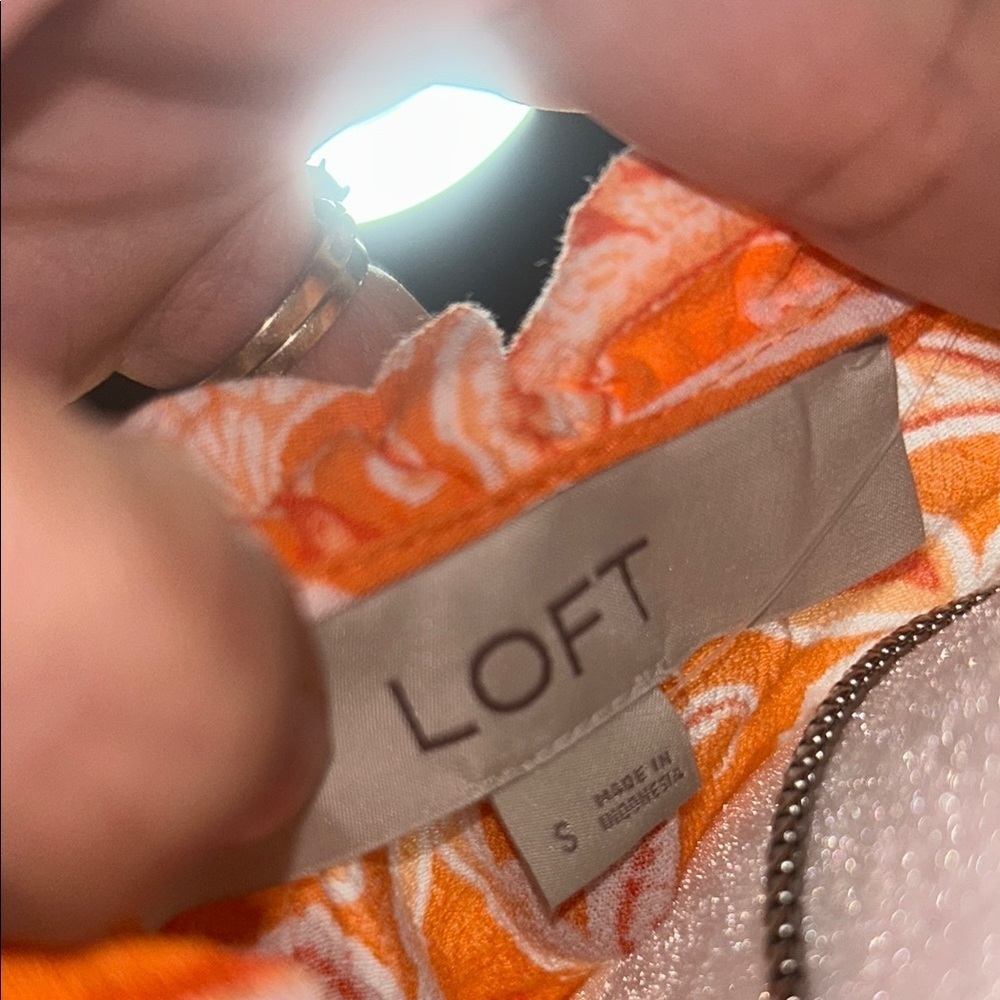 3x20 LOFT Orange and White Sleeveless Ruffled Tie Front Blouse - Picture 9 of 9